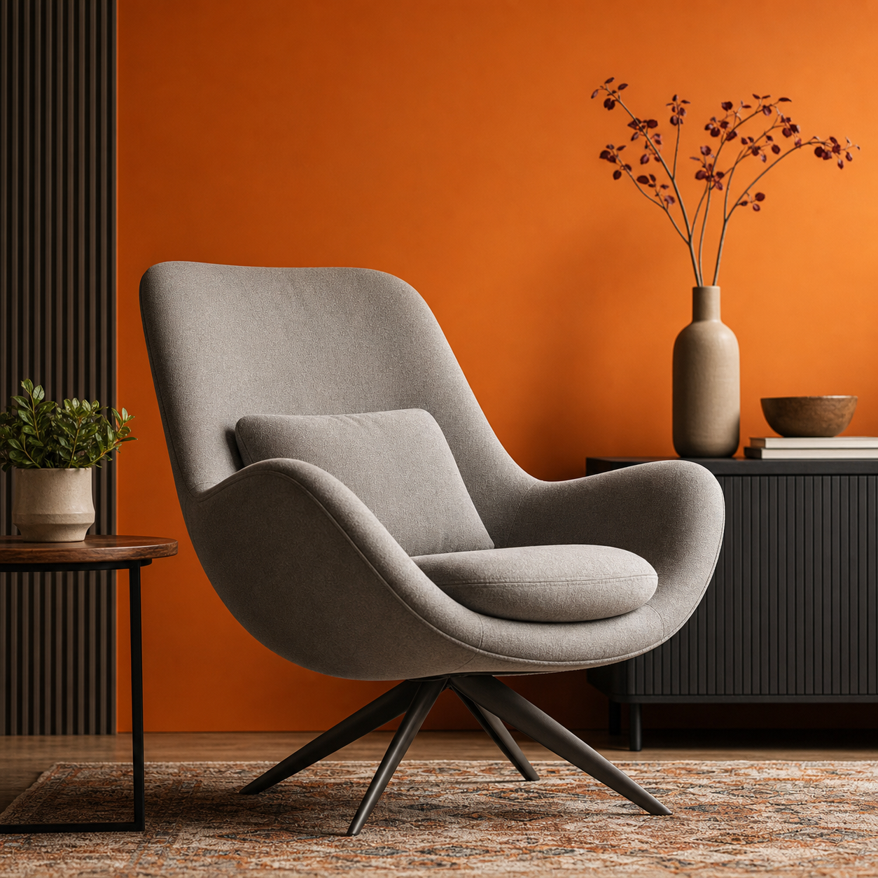 Modern accent chair with lamp and side table